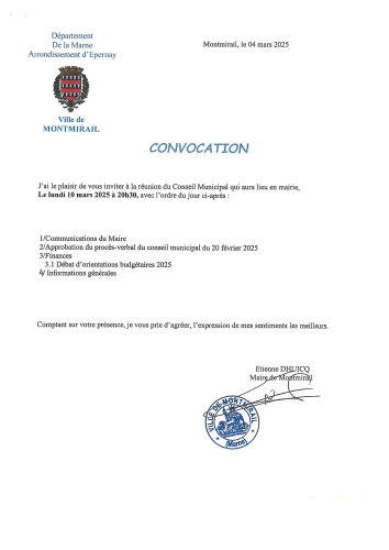 Convocation conseil municipal 10 mars 2025