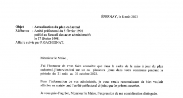 Actualisation du plan cadastral+Arrêté préfectoral 