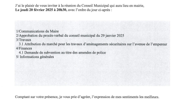 convocation du conseil municipal pour le 20 février 2025