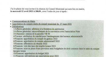 convocation Conseil Municipal 12 avril 2023