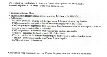 Convocation conseil municipal 04 juillet 2023