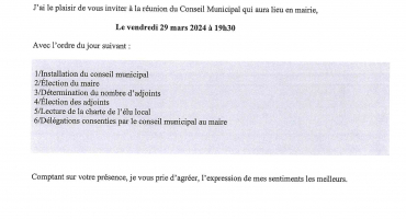 Convocation conseil municipal 29 mars 2024