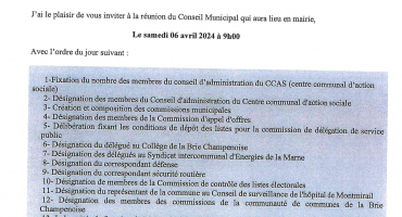 Convocation conseil municipal 06 avril 2024