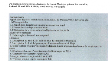 Convocation conseil municipal 29 avril 2024