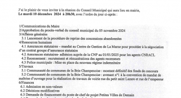 Convocation conseil municipal 10 décembre 2024