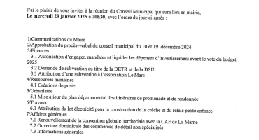 Convocation conseil municipal 29 janvier 2025