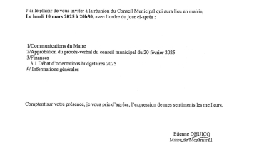 Convocation conseil municipal 10 mars 2025